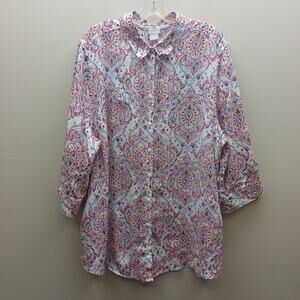 Chico's  No Iron Linen 3/4 Sleeve Paisley Print Blouse Top Size 4 US 20/22